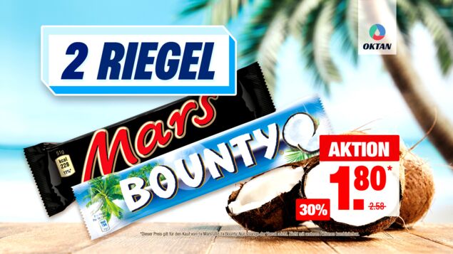 Mars & Bounty Schokoriegel - In unseren Shops für Sie im OKTAN-Tankstellen-Netz.
